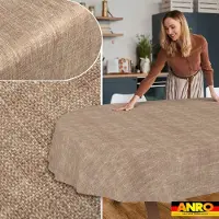 ANRO Tafelkleed Effen linnenlook Bruin Ovaal 220x140cm Rechte rand Afwasbaar Waterafstotend