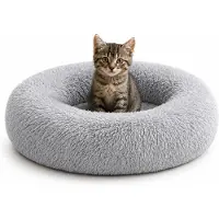 Belviona Donut kattenbed, zacht pluche & verhoogde Rand Ø40 cm lichtgrijs