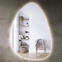 Coloray LED Spiegel - Asymmetrische Organische Spiegel met Verlichting - 57 x 80 cm - LED Badkamerspiegel - Grote Wandspiegel - Warm Wit 3000K - Scandinavische Spiegel