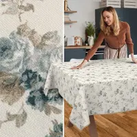 ANRO Tafelkleed Rozen Blauw 140x100cm Met sierband Afwasbaar Waterafstotend Binnen & Buiten