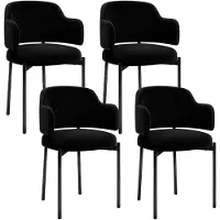 Puluomis eethoekstoelen, set van 4. Keukenstoelen, gestoffeerde stoelen met gebogen rugleuning en armleuningen, kleur: zwart (bouclé)