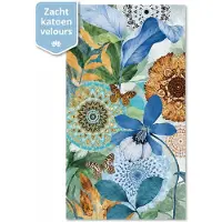Decoware Strandlaken Blauw Mandala 100x180 cm – 100% Katoen Velours – Zacht en Absorberend – Groot Badlaken met Bloemen