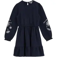 We fashion - Meisjes seersucker jurk met embroideries - Regular fit - Donkerblauw - Katoen - Maat: 98/104