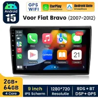 Hexinex Hexinexmarket Autoradio Geschikt Voor Fiat Bravo (2007 - 2012) - Draadloos CarPlay, Android Auto, GPS Navi, multimediaspeler - 2GB+64GB