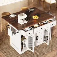 HAUSS SPOLE Keukenrolwagen Met Uitschuifbaar Werkblad En Stroomaansluiting Voor Keuken En Bereiding MDF Wit Zwart 120,2 X 75 X 91,5 Cm