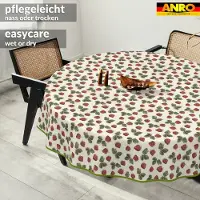 ANRO Tafelkleed Ornamentele bloemen Beige Rond Ø100cm Met sierband Afwasbaar Waterafstotend