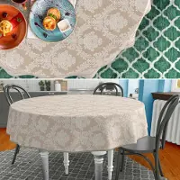 ANRO Tafelkleed Barok ornament Beige Rond Ø170cm Met sierband Afwasbaar Waterafstotend