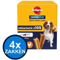 Pedigree 4x - Dentastix Medium Mega Pack 105-pack Multipack (15x110g) - Hondenvoer Snacks - 1.65 kg