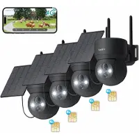 Zree 4G LTE Bewakingscamera Buiten 2K met SIM-kaart - Solar Beveiligingscamera met Accu, Zonder WiFi, 336°/90° Draaibaar 4pcs