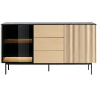 Vente-unique Dressoir 2 deuren en 3 lades met leds in MDF en gerookt glas - Licht naturel en Zwart - SAYERA