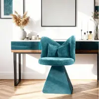 OKWISH Eetkamerstoel 52 Cm - Draaibare Vanity Stoel Met Vlinderrugleuning - Chenille Velvet - Voor Woonkamer, Slaapkamer En Kaptafel - Blauw