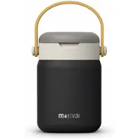 Motivai Food Jar – Thermos Lunchbox 470 ml – Geïsoleerde Food Jar met Opvouwbare Lepel – RVS Lunchbox voor Warme en Koude Maaltijden – BPA-vrij – Zwart