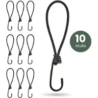 Stack Spanelastiek met Haak - 10 Stuks - Zeilspanner & Spinhaak - Ideaal voor Afdek Zeil, Tent & Spandoeken - Spanrubbers Set - Spanner Elastiek Rekbaar tot 24 cm - Spanrekkers - Zwart