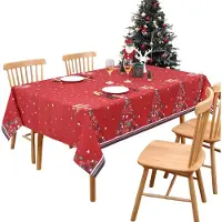 Happiq Kerst Tafelkleed - Voor kersttafel en feestdecoratie - Water- en oliebestendig met kerststerpatroon - Rood - Rood-132x200cm