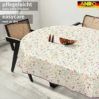 ANRO Tafelkleed Iris bloemen Beige Ovaal 160x140cm Met sierband Afwasbaar Waterafstotend