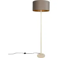 QAZQA Japandi vloerlamp beige met taupe kap en gouden binnenkant 50 cm - Simplo