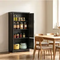 OKWISH Keukenkast - Moderne Opbergkast Met 2 Deuren En 3 Legplanken - 60 x 30 x 123 cm - Antikantelbeveiliging - MDF Zwart
