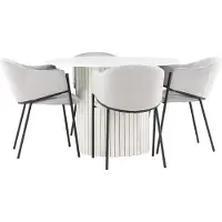 Ebuy24 Härön eethoek eettafel wit 4 stoelen velours grijs.