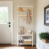 Mazazu MIRA Garderoberek - Kapstok met zitbank en schoenenrek - Multifuctioneel - Industrieel - Creme - 72x33,7x183