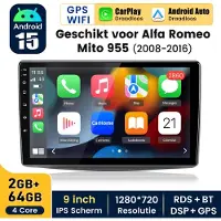 Hexinex HexinexMarket - Autoradio Geschikt voor Alfa Romeo Mito 2008-2019 - Draadloos CarPlay, Android Auto, GPS Navi, RDS, multimediaspeler - 2GB+64GB