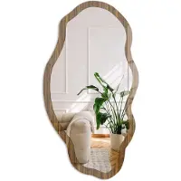 Coloray Houtstructuur Spiegel - Bruin Elegante Rechthoekige Wandspiegel - Organische Spiegel - Woonkamer - Rustiek - 45x90 cm - Totale afmeting 52x97 cm