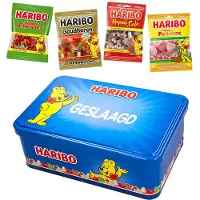Haribo "Happy Heroes" snoep mix 350g - Geslaagd - Tinnen blik met uitdeelsnoep in individuele verpakte snoepzakjes - Afstudeercadeau