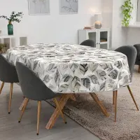 ANRO Tafelkleed Bladeren Grijs Ovaal 260x140cm Met sierband Afwasbaar Waterafstotend Binnen & Buiten