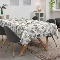 ANRO Tafelkleed Bladeren Grijs 240x140cm Met sierband Afwasbaar Waterafstotend Binnen & Buiten