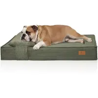 Knuffelwuff orthopedisch hondenbed Soleya van corduroy met handgeweven karakter met afzonderlijk comfortkussen 80x60cm Khaki