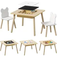 AIYAPLAY Kindertafel- en Stoelenset-MDF, Grenenhout-60L x 60B x 44H cm-Natuurhout