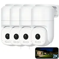 Zree 2K Bewakingscamera voor buiten, wifi-camera voor buitenbewaking, 360° PTZ-buitencamera met kleurennachtzicht, buitencamera voor PIR-bewegingsdetectie 4PC