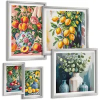 Tulup 4-Delige Schilderij Set - Fruitcomposities met bloemen en keramische vazen - 50 x 50 cm, 20 x 30 cm en 40 x 60 cm - Wanddecoratie - Schilderijen Set - Kantoor