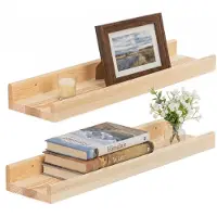 Springos Wandplank - Boekenplank - Ophangbaar - Kruidenplank- Naturel - Grenenhout - 10 Kg - 60 cm - 2 Stuks