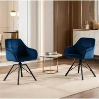 STILVORA Eetkamerstoel 58,5 x 82,5 x 54,5 Cm - 360 Graden Draaibaar Met Armleuningen - Voor Eetkamer En Woonkamer - Velvet Metaal - Blauw