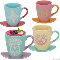 MamboCat 4-delige set SURF koffiemokken met surfplank in blauw, geel, groen en roze – Q80001090