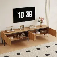 MODFU TV-meubel, 180 cm, TV-kast met 4 deuren in golfvorm, woonkamer meubel, modern TV-meubel met gesloten opbergruimte, natuurlijke uitstraling
