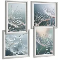 Tulup 4-Delige Schilderij Set - Waterdruppels op de tere scheuten van paardenbloemen - 40 x 40 cm en 40 x 60 cm - Moderne Wanddecoratie - Slaapkamer - Decoratieve Schilderijen