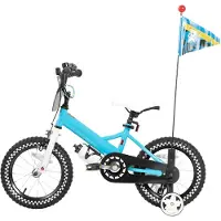 Happiq Kinderfiets – Voor meisjes 2–7 jaar – Met poppenfietszadel, streamers, vlag en nummerplaat – Blue-16 Inch