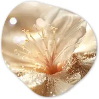 MuchoWow Organische wanddecoratie 90x90 cm - Organisch schilderij Bloem - Wit - Glitter - Goud - Modern - Muurdecoratie woonkamer - Kamer decoratie - Schilderijen - Muurcirkel aesthetic