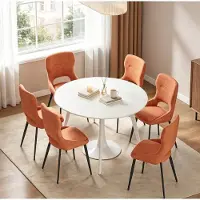 STILVORA Eetkamerstoel 43 x 40 x 86 Cm - Set Van 6 Met Gestoffeerde Zitting En Open Rugleuning - Voor Eetkamer En Woonkamer - Chenille Metaal - Oranje
