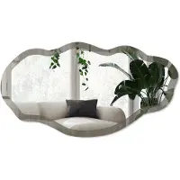 Wallfluent Houtstructuur Spiegel - Bruin Moderne Rechthoekige Wandspiegel - Organische Spiegel - Woonkamer, Kantoor, Slaapkamer - Minimalistisch - 45x90 cm - Totale afmeting 52x97 cm