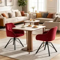OKWISH Eetkamerstoel 57 x 82,5 x 54,5 cm - 360 Graden Draaibaar Met Armleuningen - Voor Eetkamer En Woonkamer - Metaal En Fluweel - Wijnrood