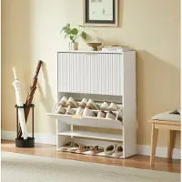 HAUSS SPOLE Schoenenkast - Smal Met Kleppen En Verstelbare Planken - Voor Hal En Gang - MDF En Metaal - 80,1 x 24,1 x 102,3 Cm - Wit