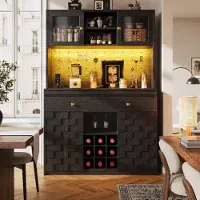 OKWISH Keukenkast – Hoge Opbergkast Met Acrylfront En Ledverlichting – 120x40x178 cm – Verstelbare Planken – MDF Zwart