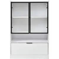 OKWISH Buffetkast - Led Vitrinekast Met Glazen Deuren En Neerklapvak - 120 x 80 x 35 cm - Opbergkast Voor Woonkamer - Wit
