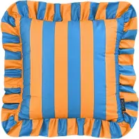 NOVÉE Sierkussen ruffles stripe blauw/oranje | 45x45 cm | katoen/polyester