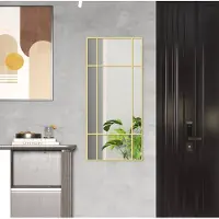 STILVORA Wandspiegel Rechthoekig 110 x 50 cm Met Gouden Metalen Lijst En Rasterdesign Voor Hal En Woonkamer