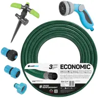 Cellfast Economische tuinslang 3/4", 50 meter + snelle koppeling van messing met doorgaande 3/4" aansluiting + aansluitstuk met binnendraads 3/4" + zwenksproeier + spuitpistool
