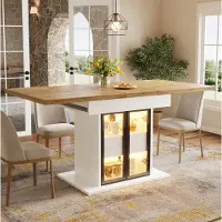 STILVORA Eettafel - Uitschuifbaar Met Opbergruimte En RGB Ledverlichting - Voor Keuken En Eetkamer - MDF En Metaal - 110-140x80x77,9 Cm - Wit