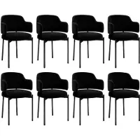 Puluomis - Eetkamerstoelen - Set van 8 - Teddy Fleece - Metalen poten - Gevoerde zitkussens - Gebogen rugleuning armleuning - Zwart